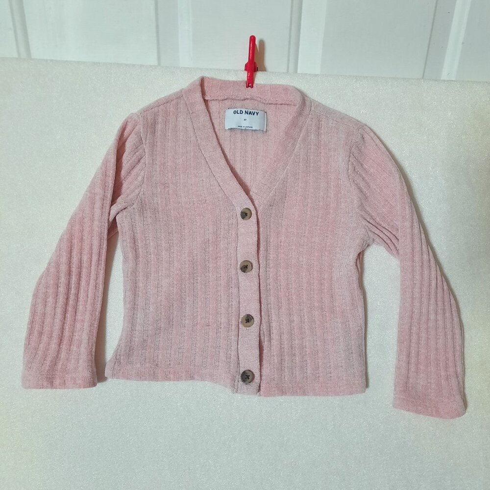 Old Navy SoSoft Girls Pastel Pink Cropped Plush Chenille Button Cardigan, Sz 5T